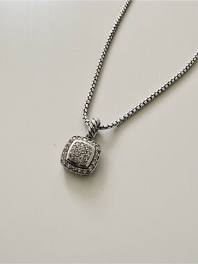 David Yurman Pave Diamond Petite Albion Pendant Necklace 16-17'